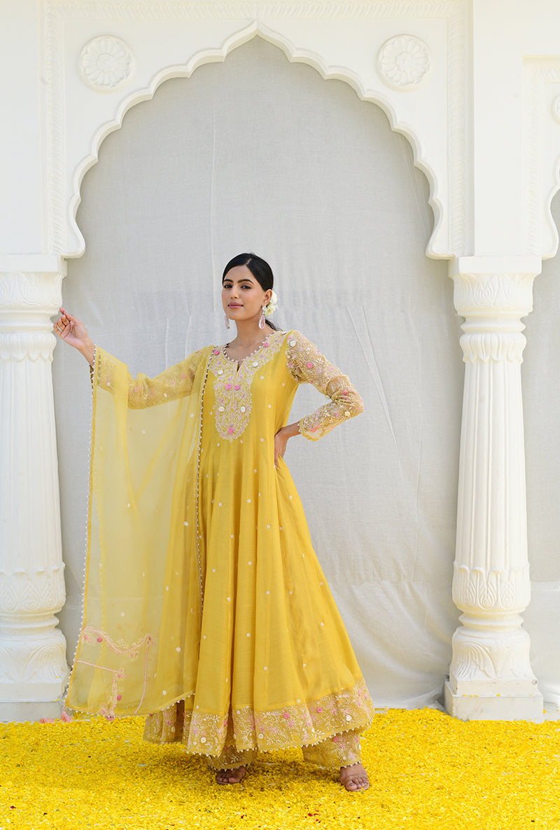 Yellow anarkali best sale