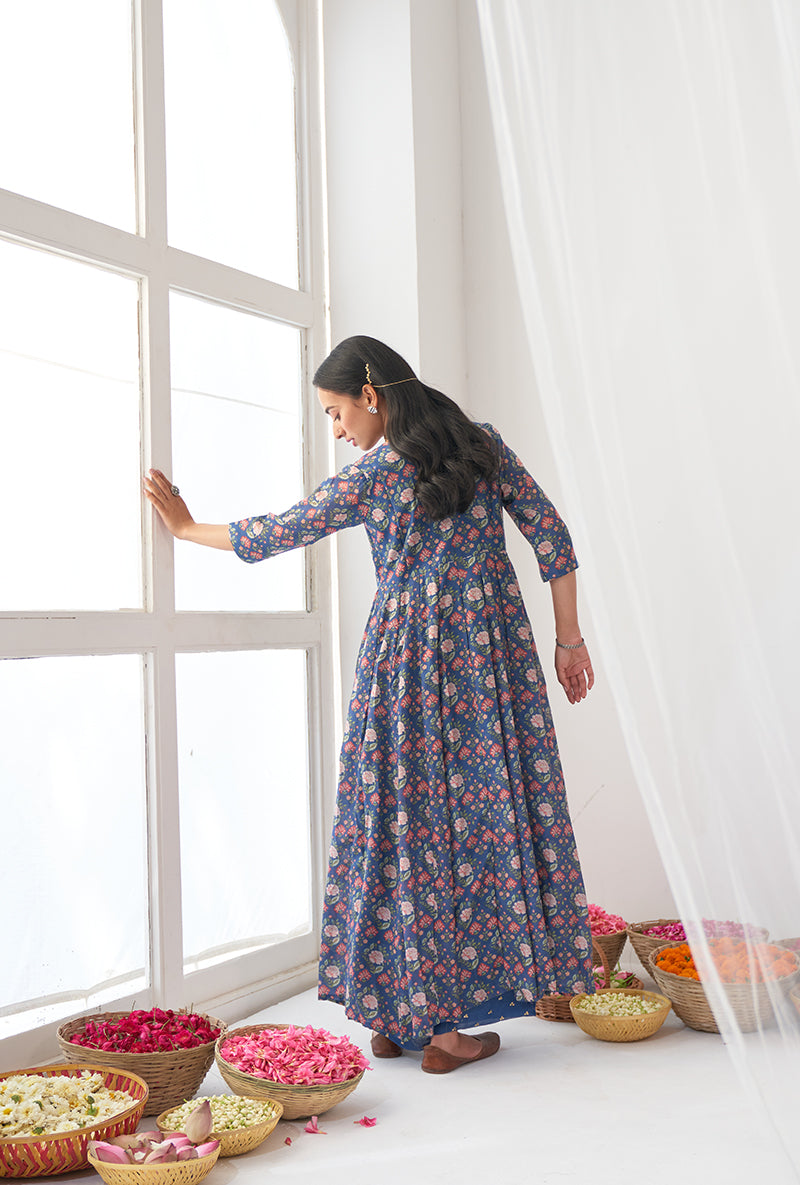 Blue Digitally Printed Iris Anarkali Set