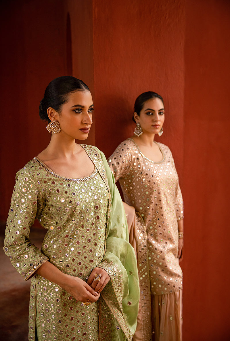 Mint Green Mirror Hoor 3.0 Gharara Set