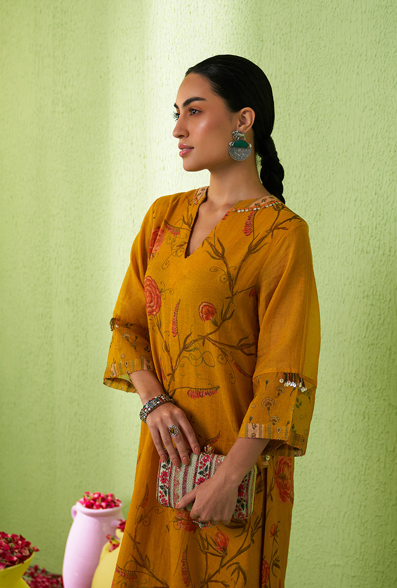 Mustard High Low Tara Kurta Set