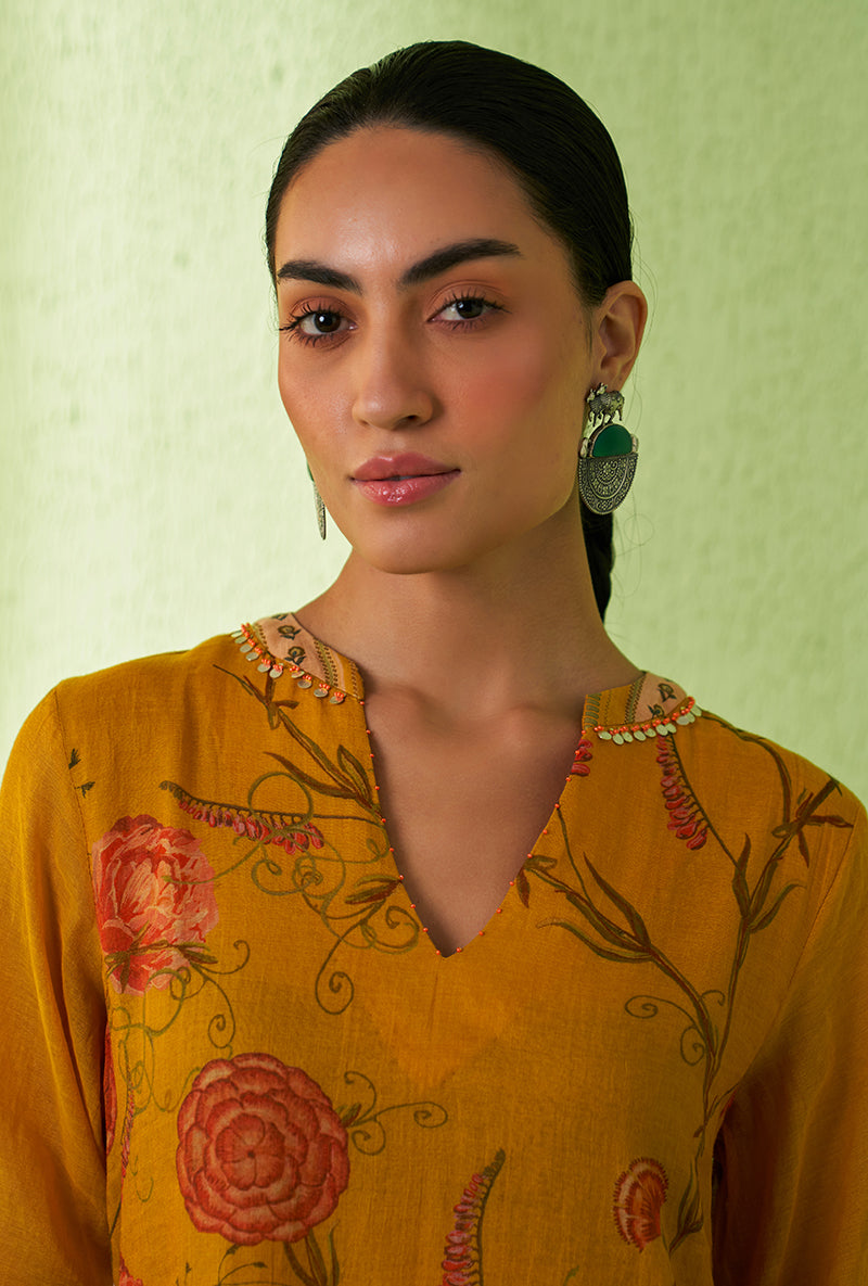 Mustard High Low Tara Kurta Set