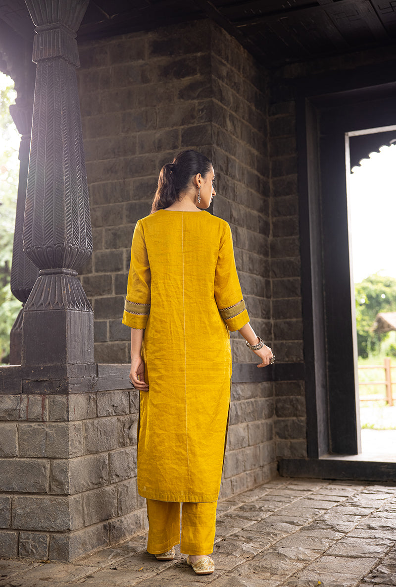 Mustard Side Marodi Pocket Surmayi Kurta Set