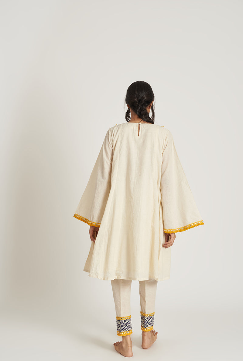 Natural Beige Pakistani-Inspired Flared Rifah Pakizah Kurta Set