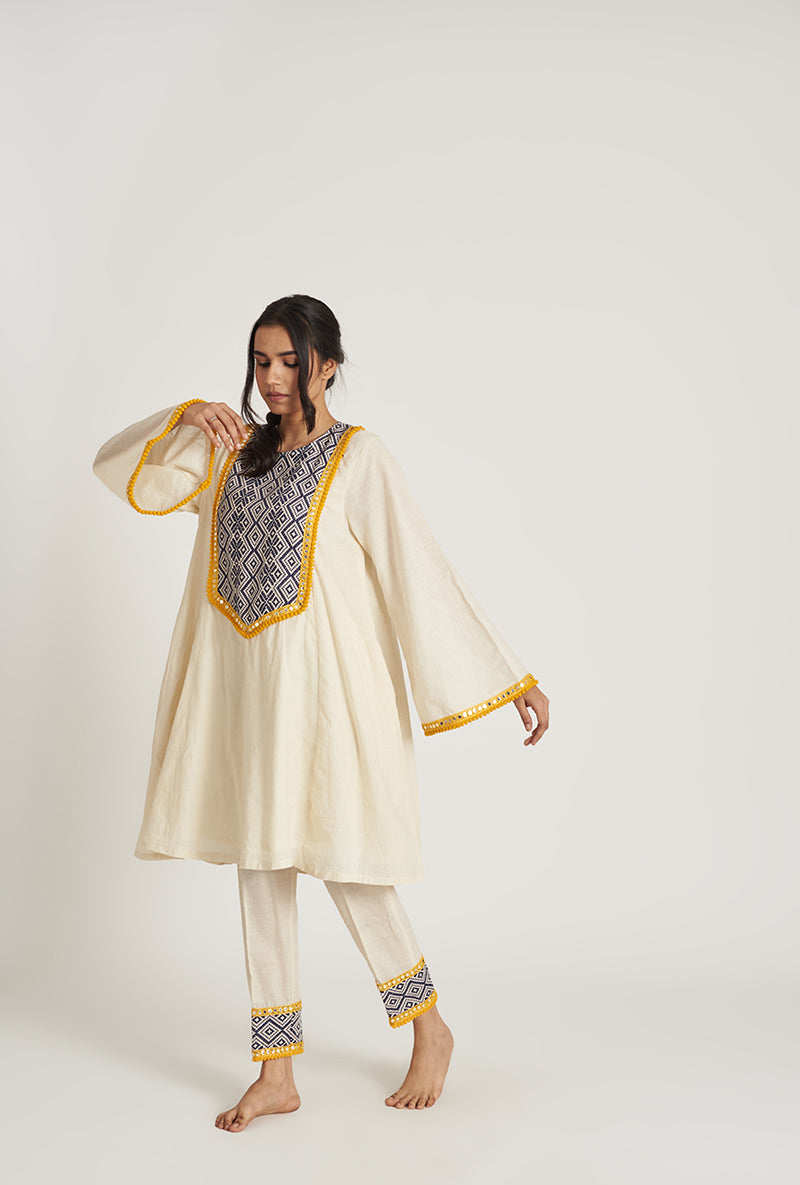 Natural Beige Pakistani-Inspired Flared Rifah Pakizah Kurta Set