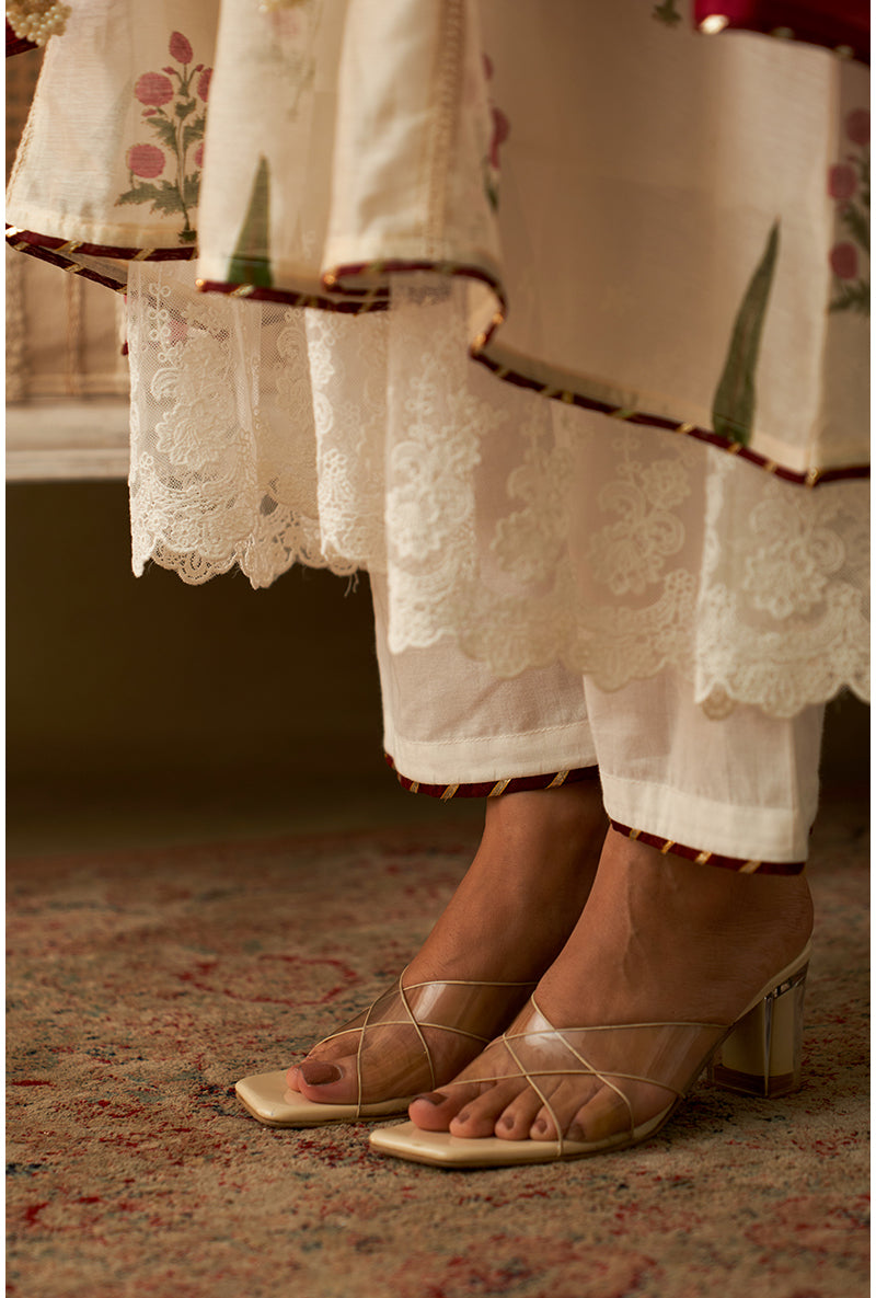 Red And White Mughal Block Print Marigold Kurta Set