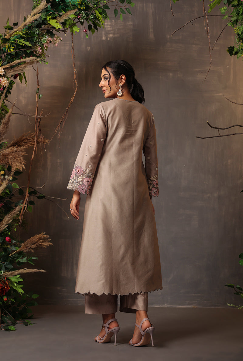 Steel Grey Applique Samah Kurta Set