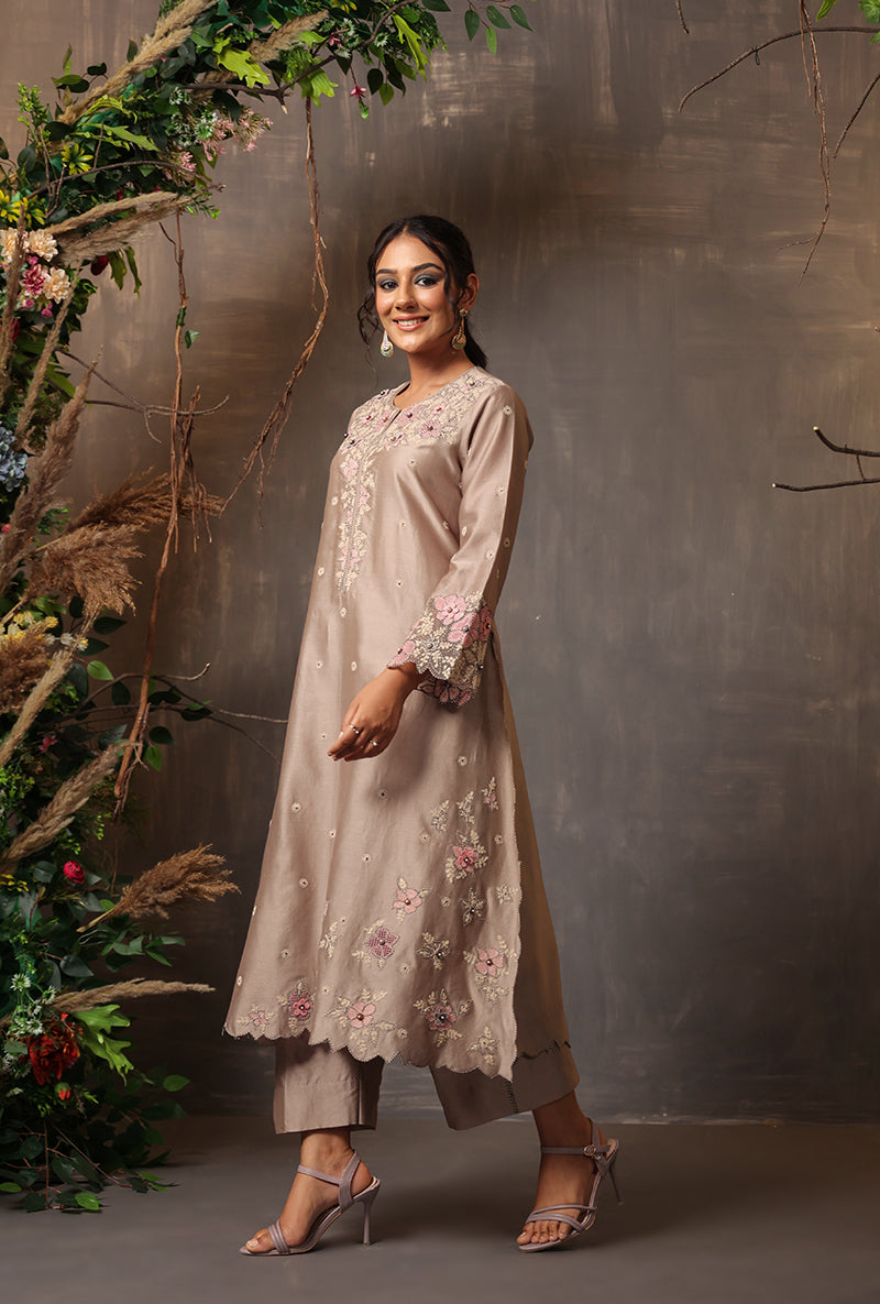 Steel Grey Applique Samah Kurta Set