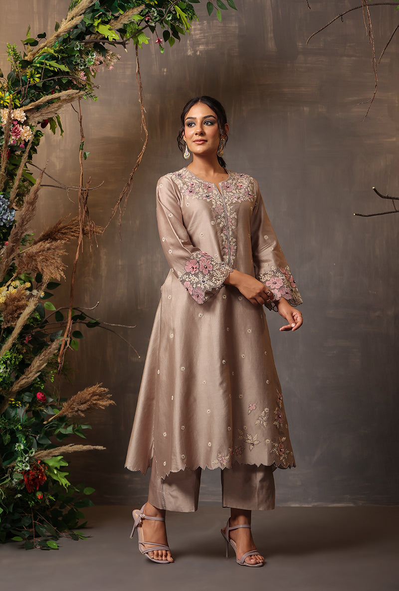 Steel Grey Applique Samah Kurta Set