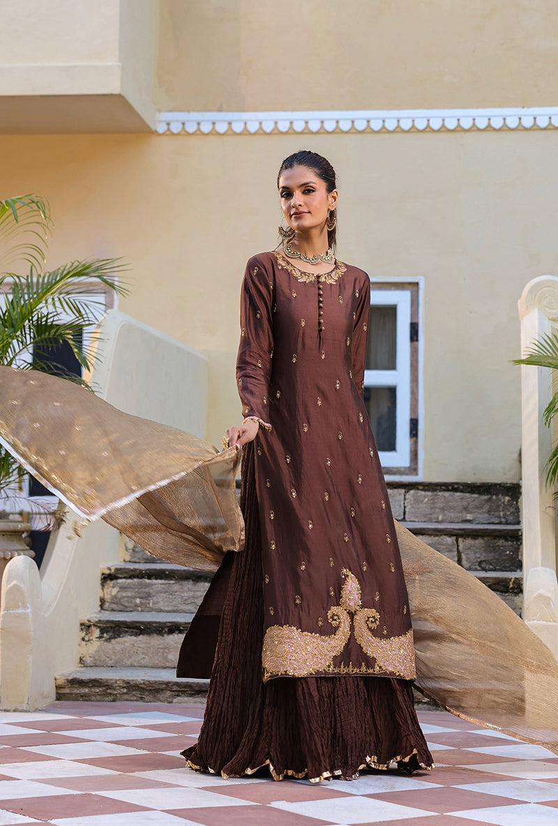 Brown Straight Raag Kurta Set