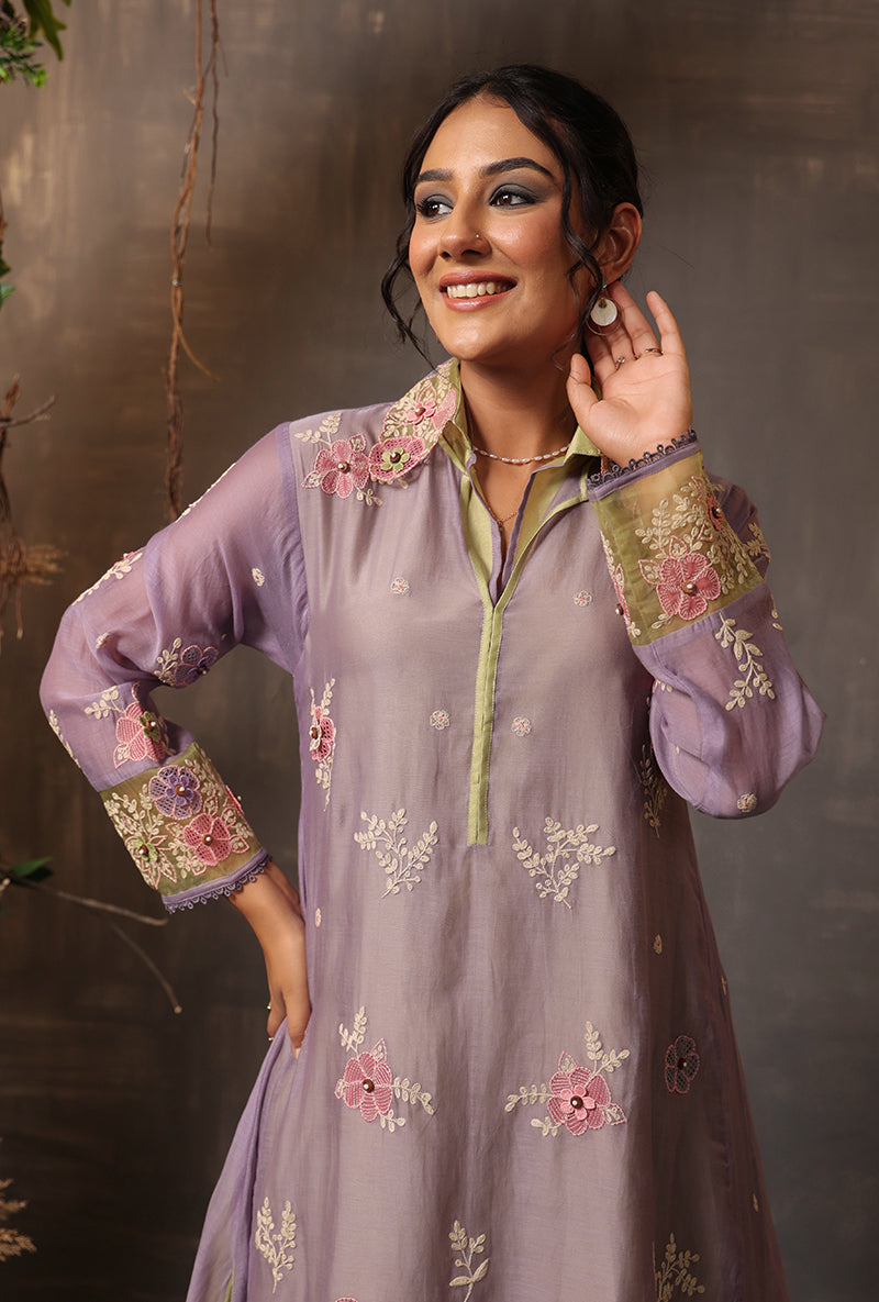 Lilac And Mint Green Layered Heavy Samah Kurta Set