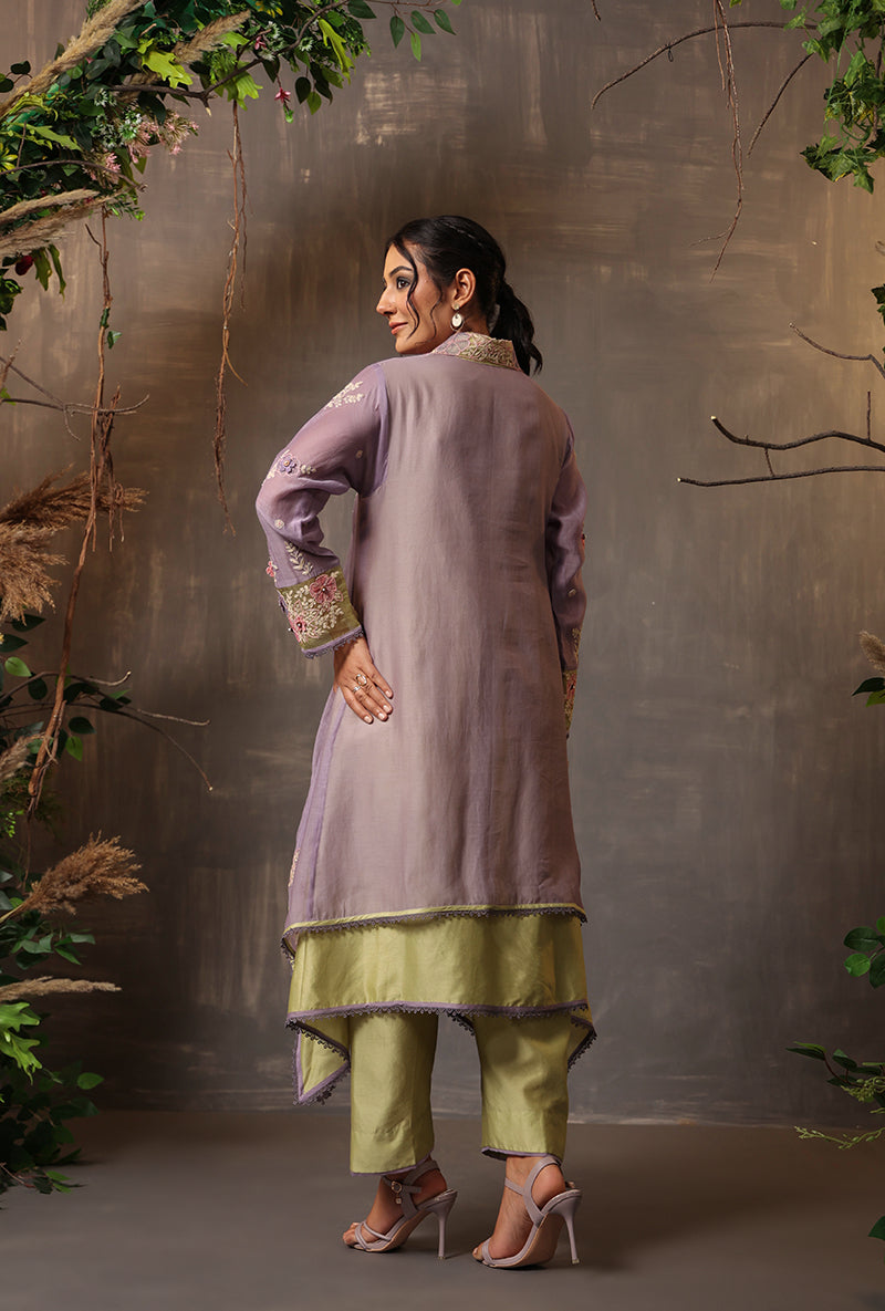 Lilac And Mint Green Layered Heavy Samah Kurta Set