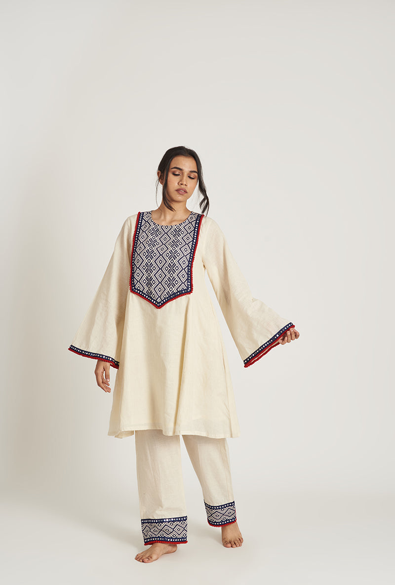 Natural Beige Pakistani-Inspired Flared Nazia Pakizah Kurta Set