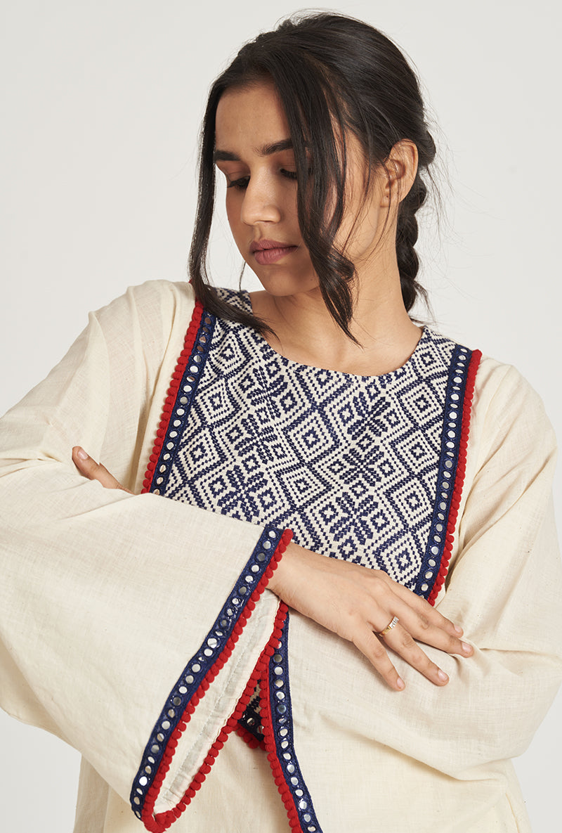 Natural Beige Pakistani-Inspired Flared Nazia Pakizah Kurta Set