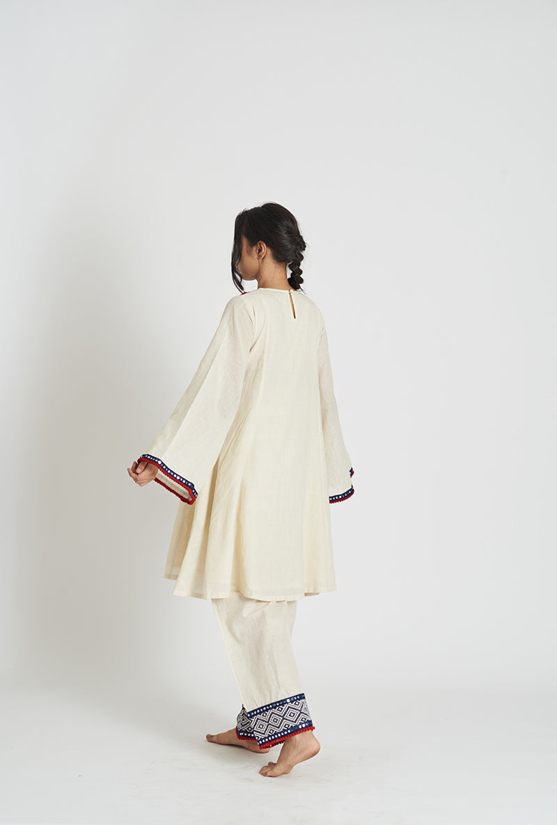 Natural Beige Pakistani-Inspired Flared Nazia Pakizah Kurta Set