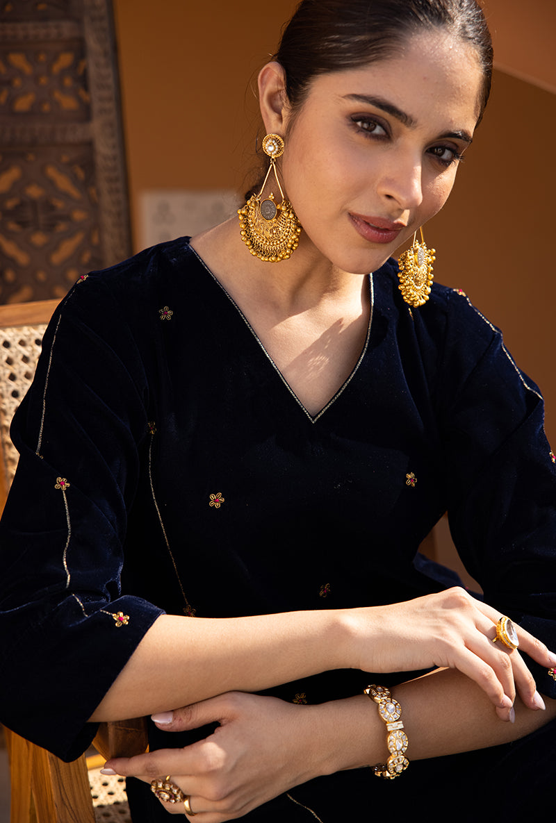 Navy Blue Sitara Work A-Line Ghazal Kurta Set