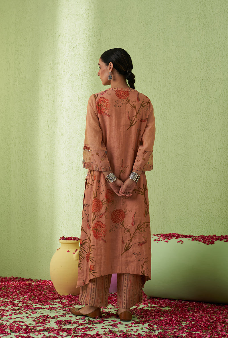 Peach High Low Tara Kurta Set