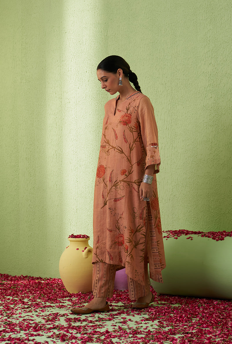 Peach High Low Tara Kurta Set