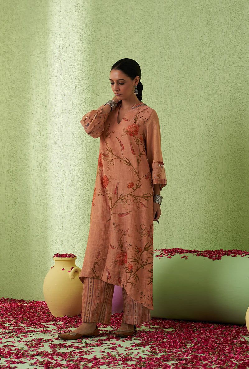 Peach High Low Tara Kurta Set