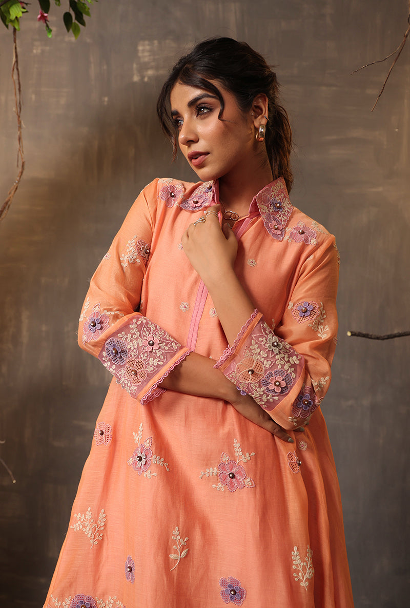 Peach And Pink Layered Heavy Samah Kurta Set