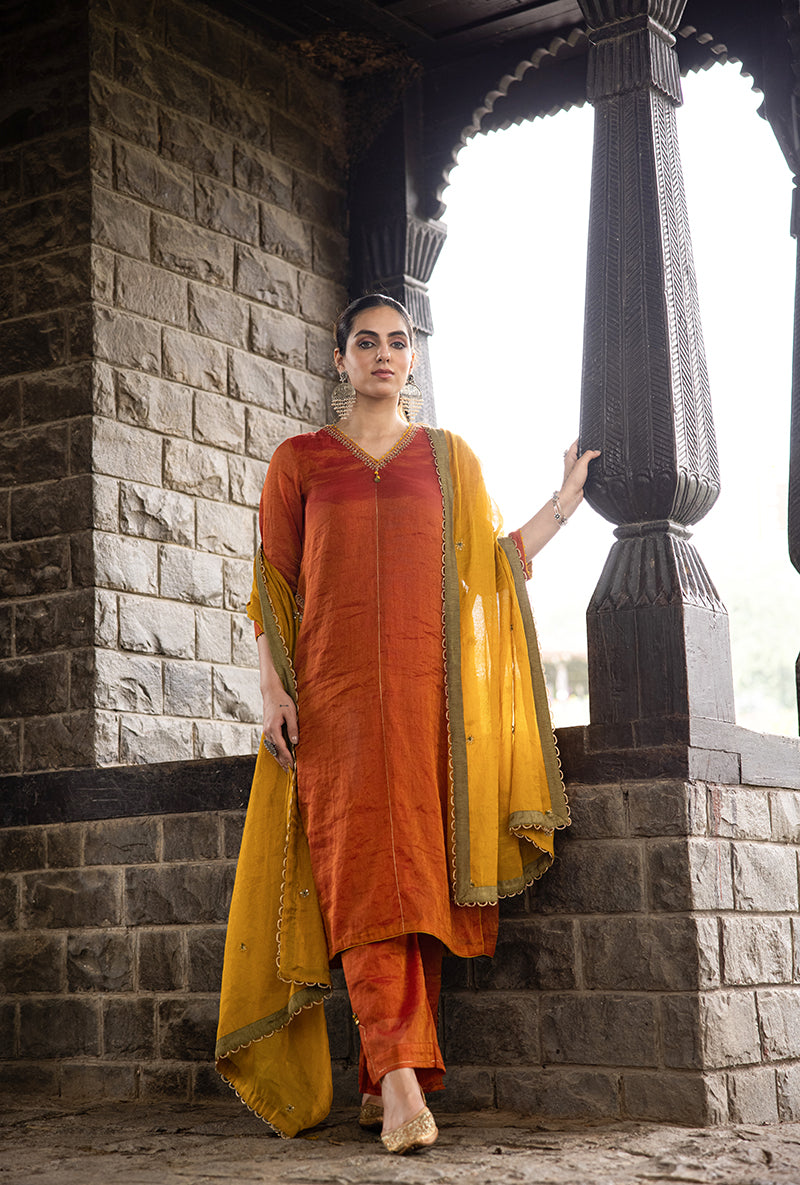 Rust Side Marodi Pocket Surmayi Kurta Set