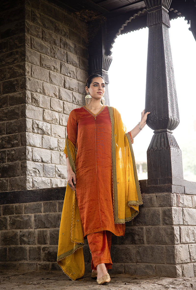 Rust Side Marodi Pocket Surmayi Kurta Set