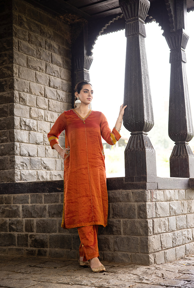 Rust Side Marodi Pocket Surmayi Kurta Set