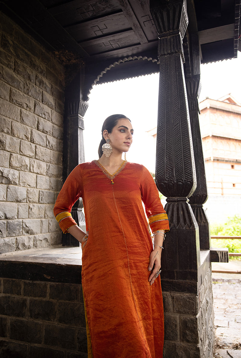 Rust Side Marodi Pocket Surmayi Kurta Set