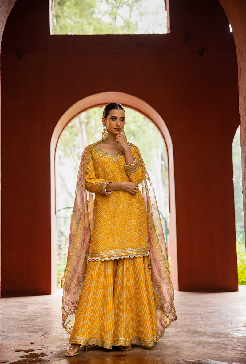 Yellow Bandhej Hoor 3.0 Gharara Set