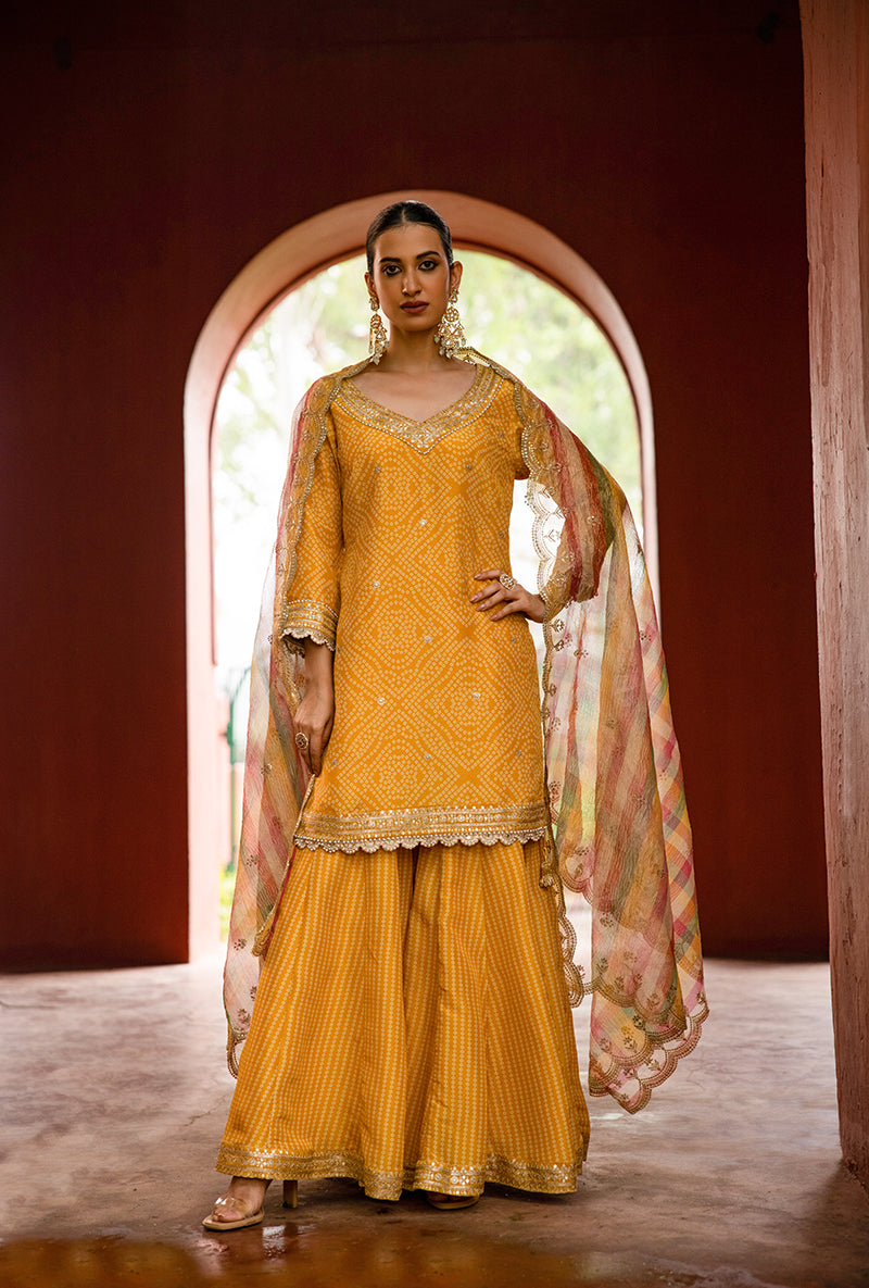 Yellow Bandhej Hoor 3.0 Gharara Set