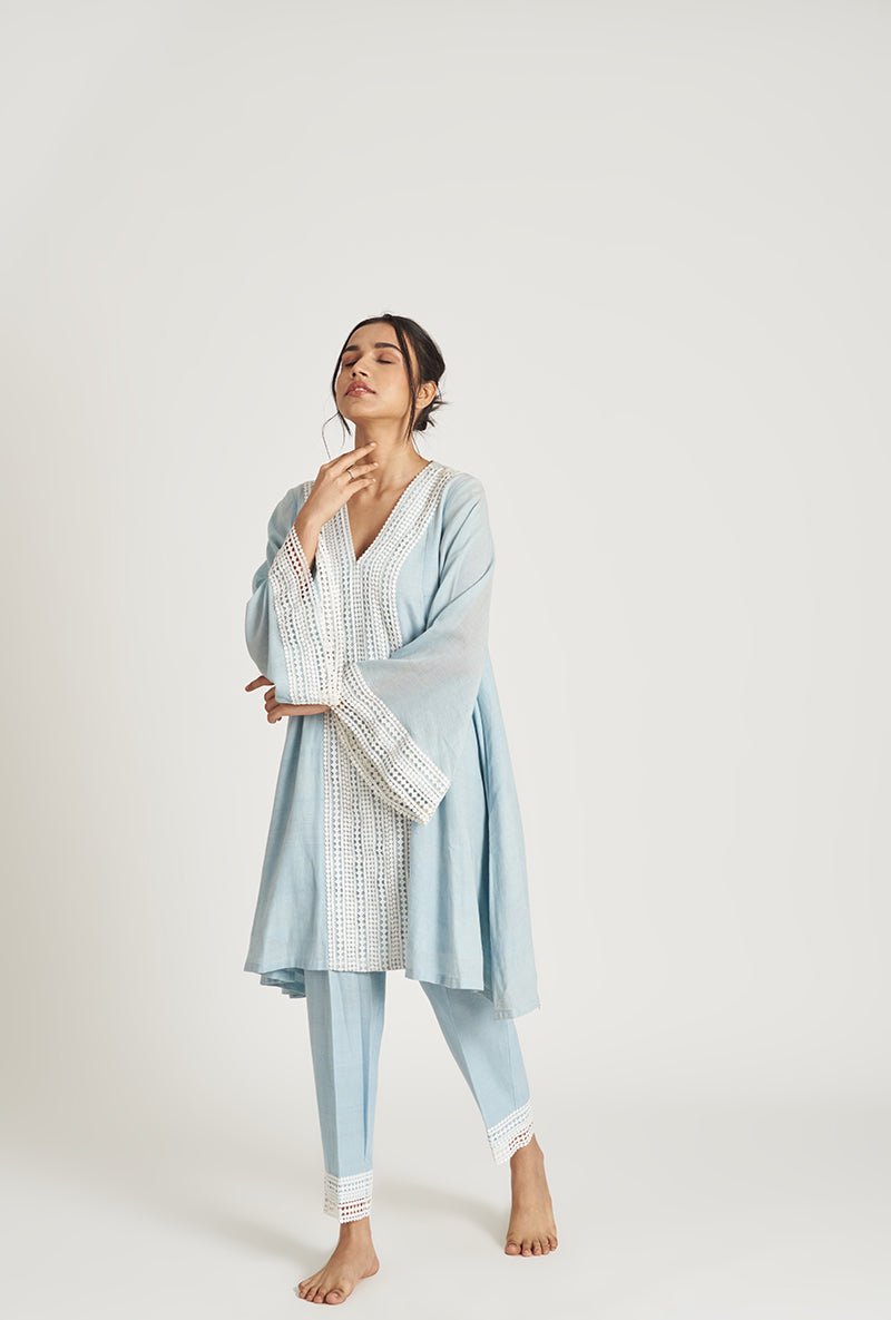 Sky Blue Pakistani-Inspired Flared Mirha Laila 2.0 Kurta Set