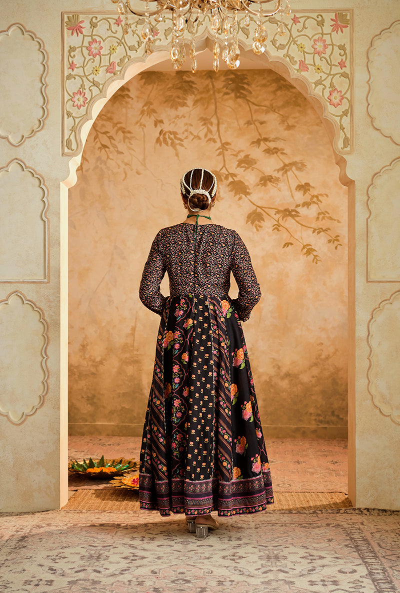 Black Multiple Kali Goonj Anarkali Set