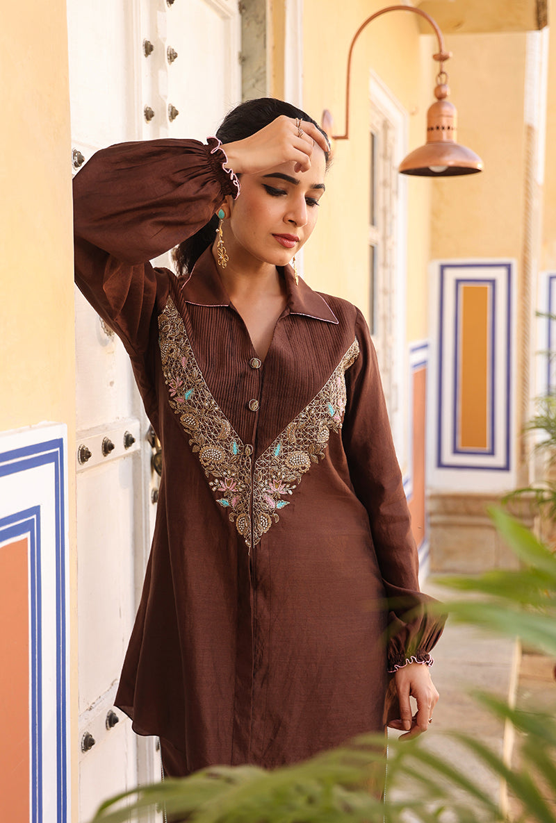 Brown Pintuck Raag Co-ord Set