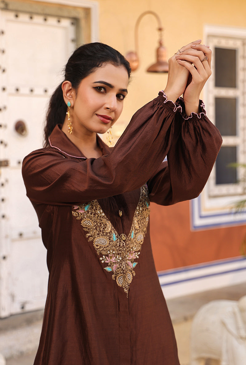 Brown Pintuck Raag Co-ord Set