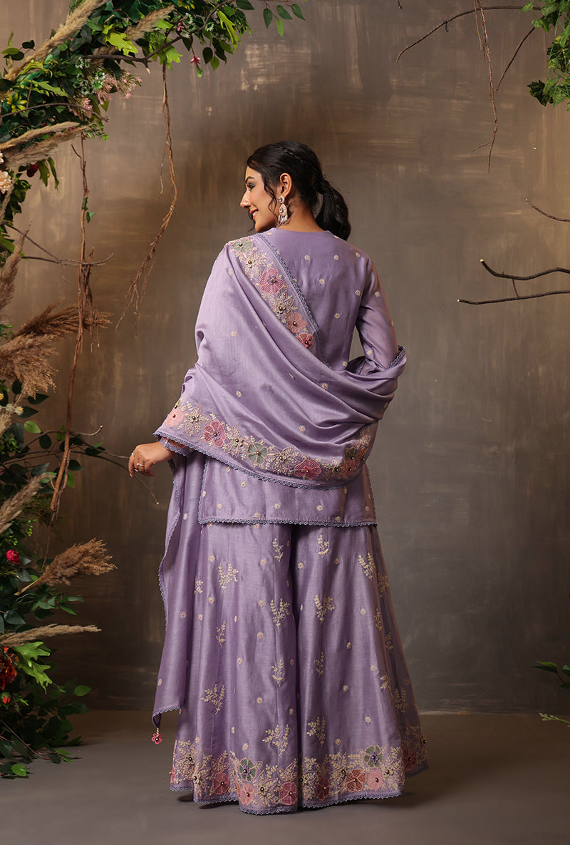 Lilac Heavy Cut Work Samah Sharara Set