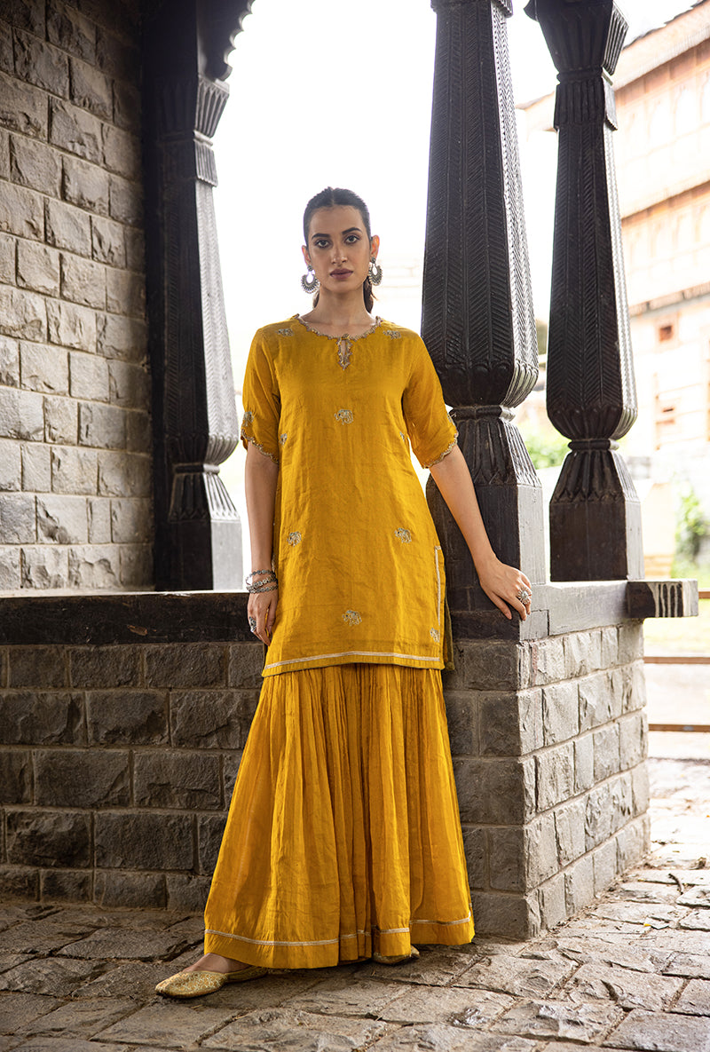 Mustard Elephant Motif Surmayi Sharara Set