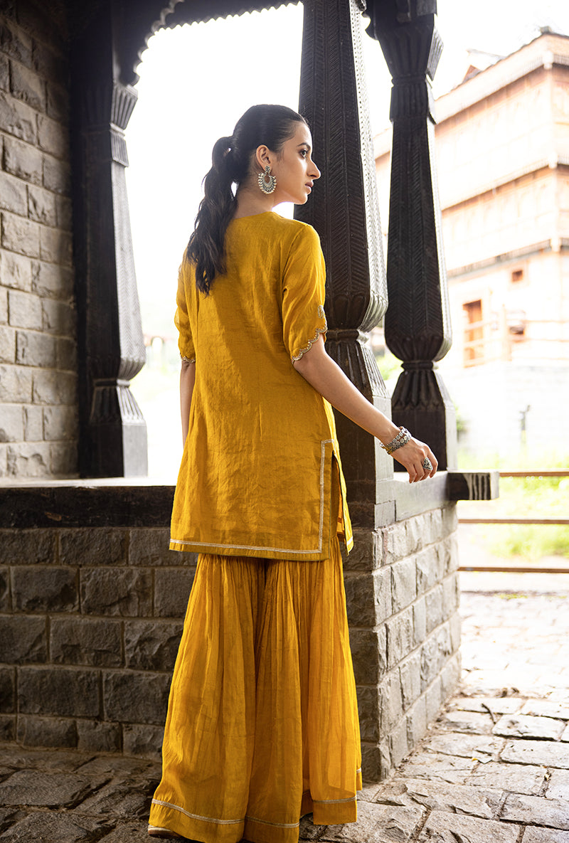 Mustard Elephant Motif Surmayi Sharara Set