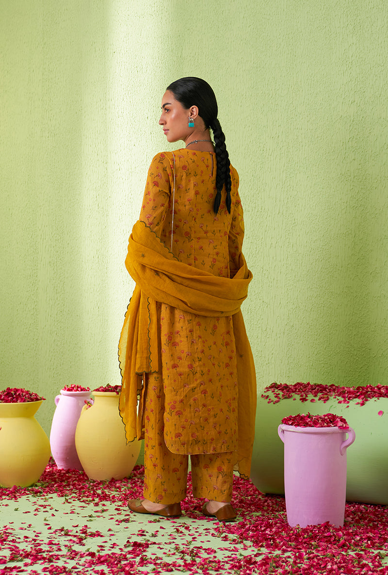 Mustard Rose Butta Tara Kurta Set