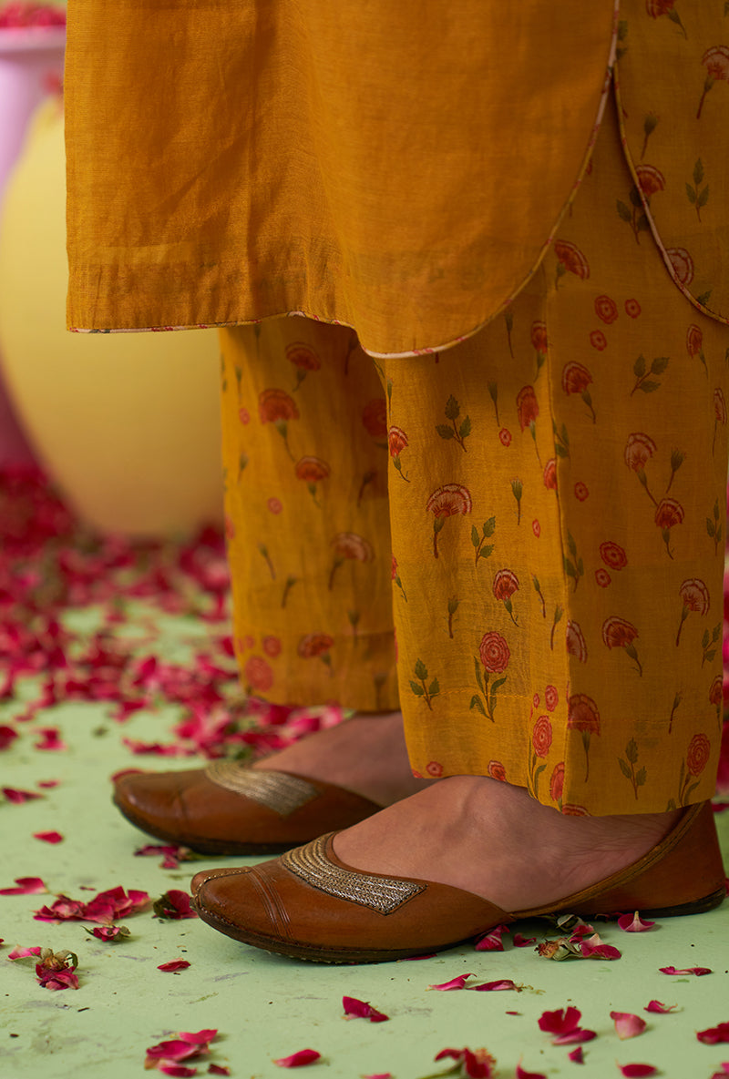 Mustard Rose Butta Tara Kurta Set