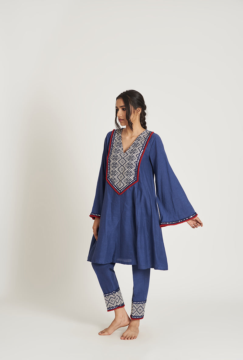 Navy Blue Pakistani-Inspired Flared Rahizaa Pakizah Kurta Set