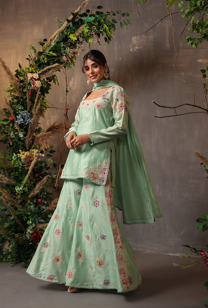 Sea Green Square Neck Samah Sharara Set