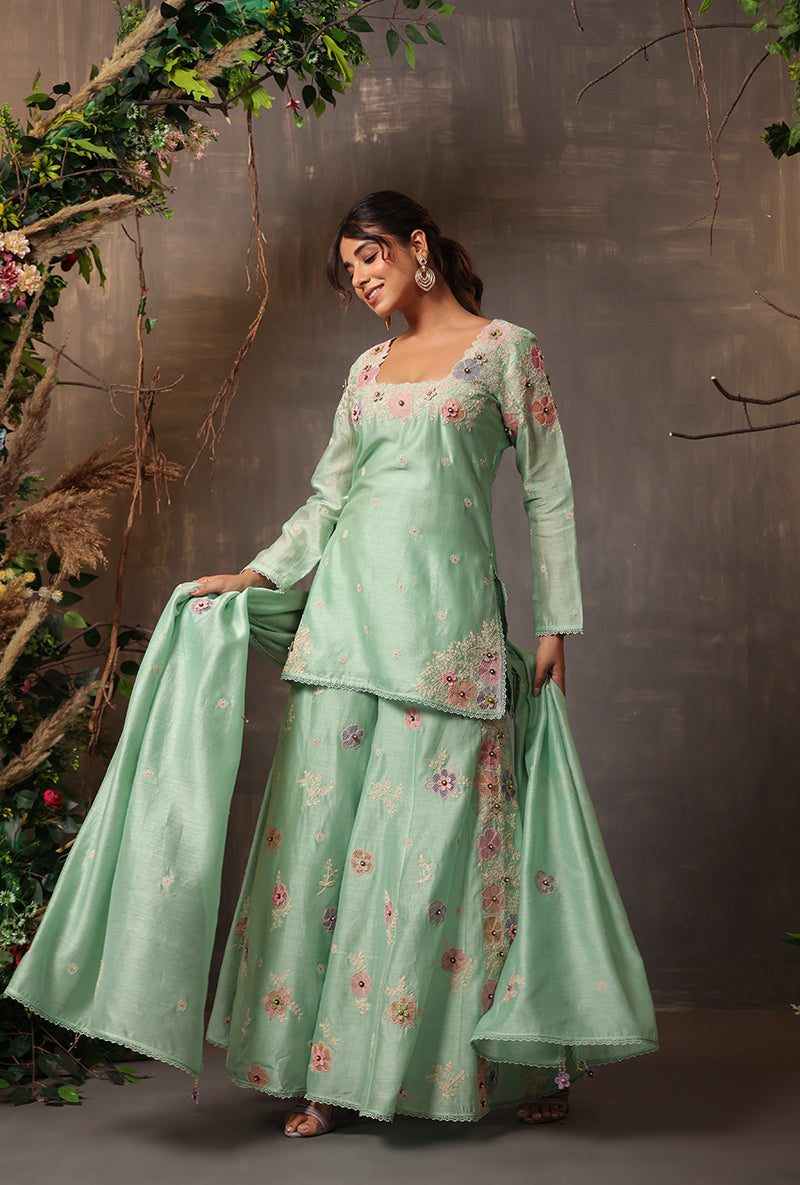 Sea Green Square Neck Samah Sharara Set