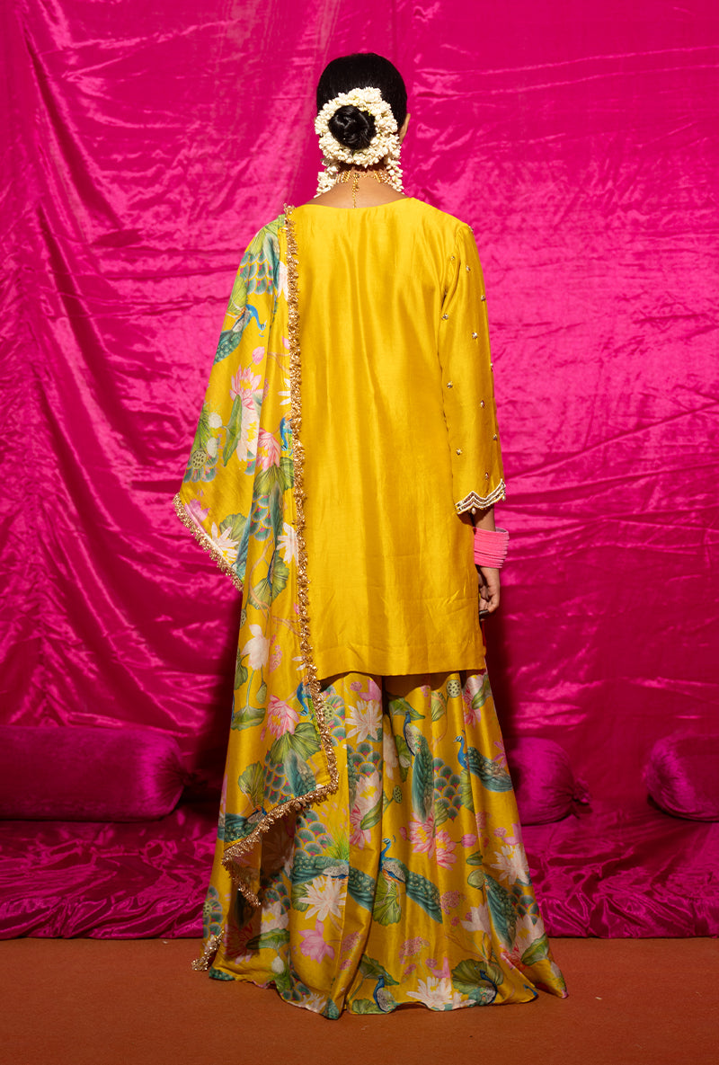 Yellow Printed Kamli Sharara Set