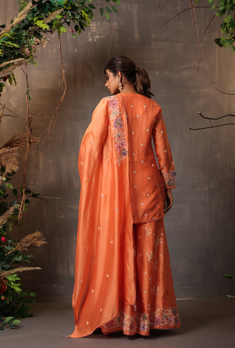 Peach Heavy Cut Work Samah Sharara Set