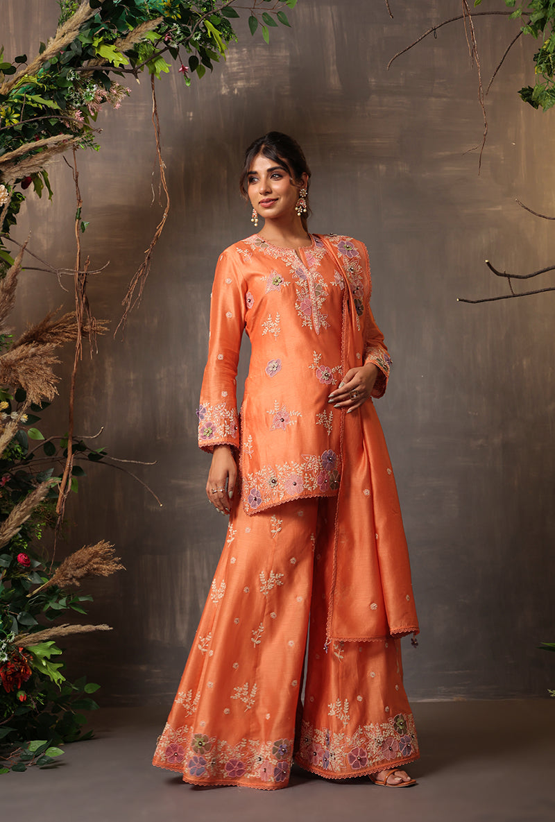 Peach Heavy Cut Work Samah Sharara Set