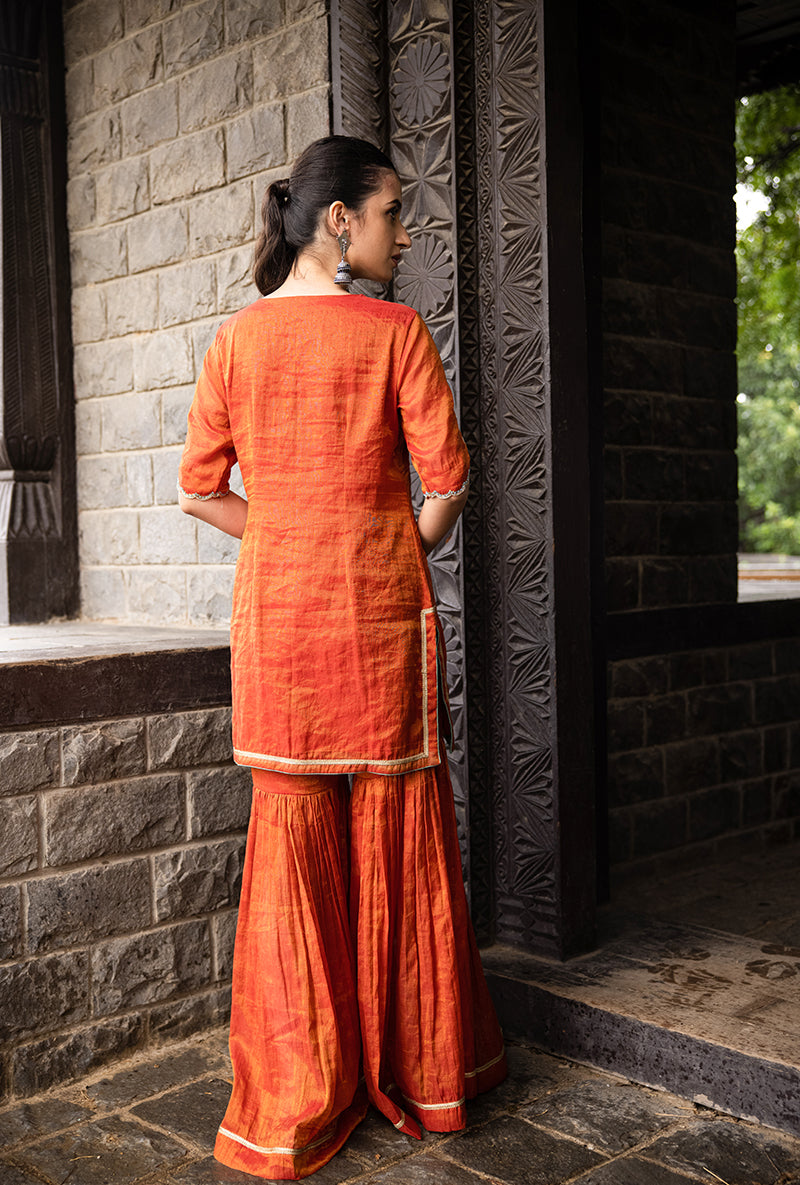 Rust Elephant Motif Surmayi Sharara Set