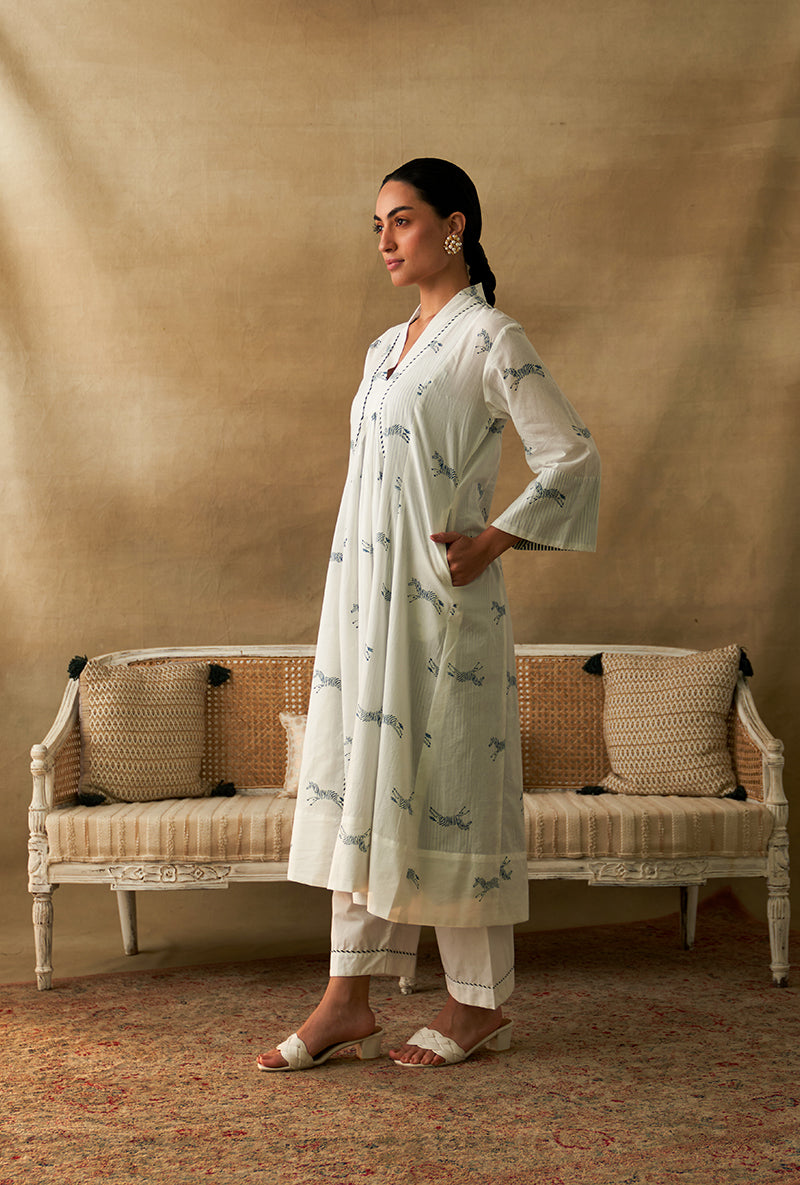 White Zebra Print Marigold Kurta Set