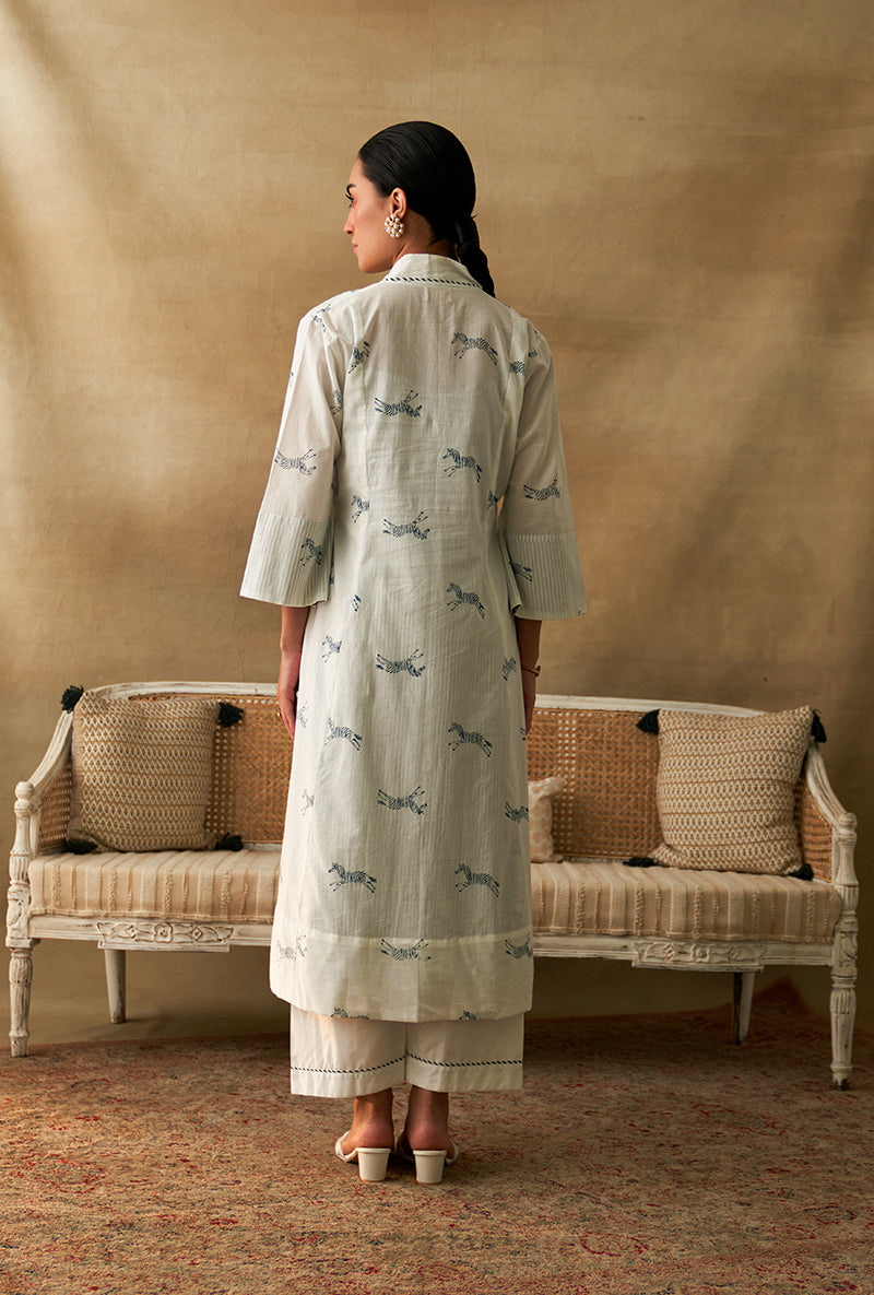 White Zebra Print Marigold Kurta Set