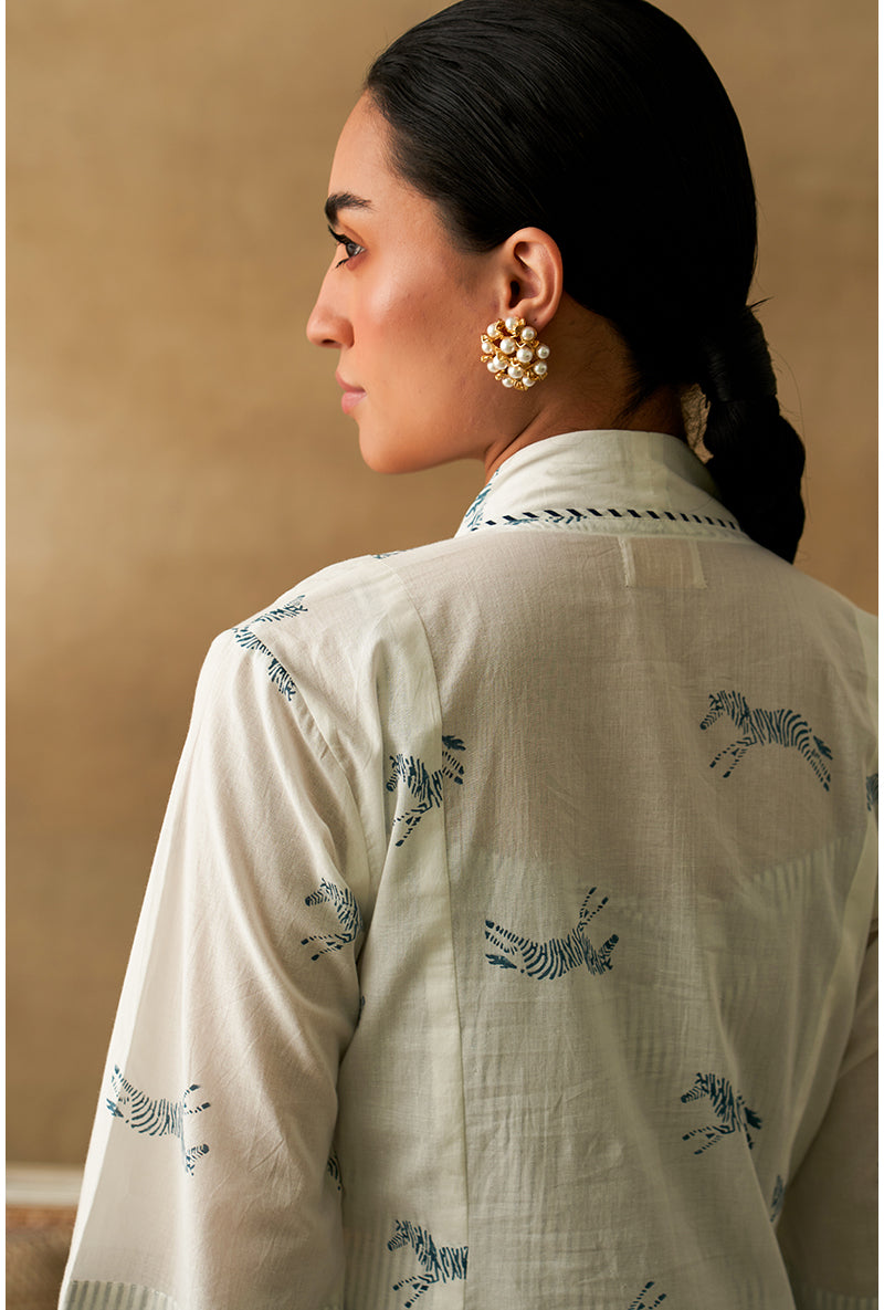 White Zebra Print Marigold Kurta Set