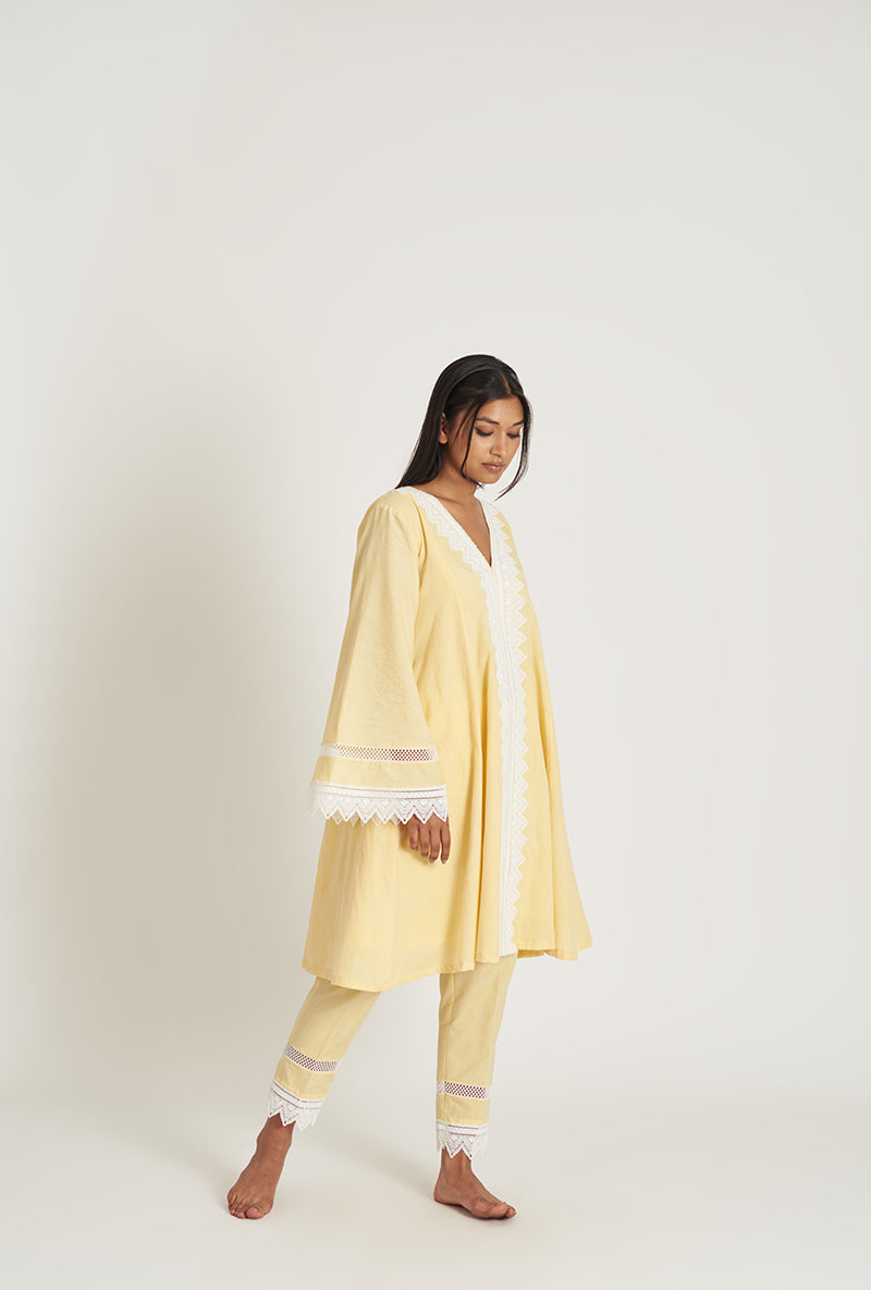 Lemon Yellow Pakistani-Inspired Flared Nayla Laila 2.0 Kurta Set