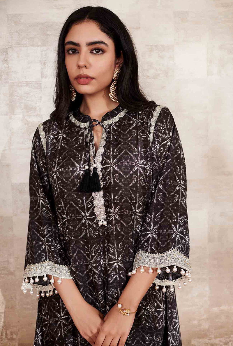 Black Geometric Print Kaya Kurta Set